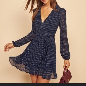 Reformation blue polka dot dress
